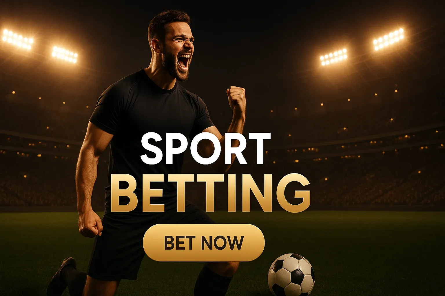 Wide casino sports betting banner with British football fan and stadium lights